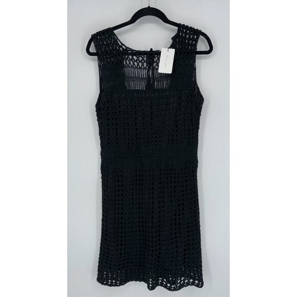 NEW Anthropologie Line & Dot Crochet Dress Black Large Lined Cut Out Back  Accent